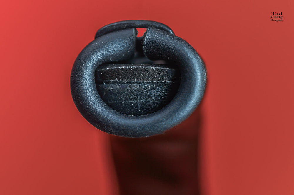 Detail of Leather covered end of camera handle