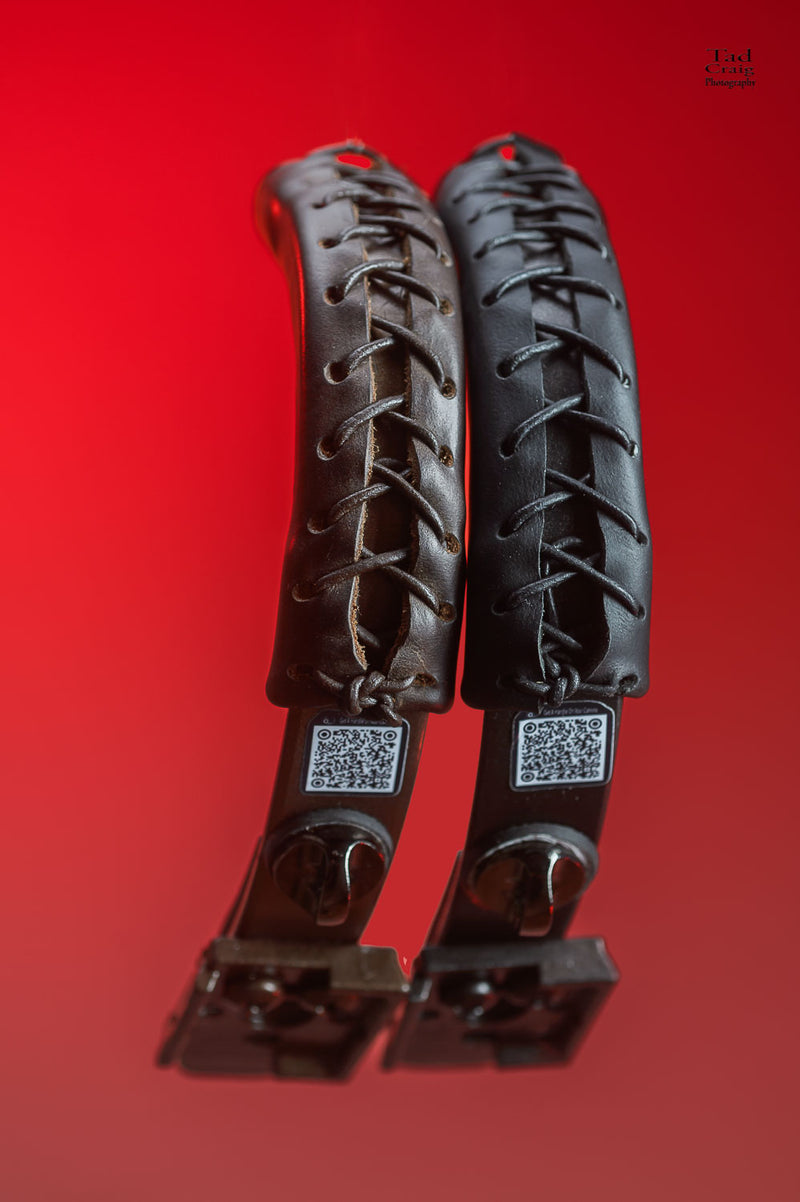 Brown & Black Leather Camera Handles with lacing of grip showing